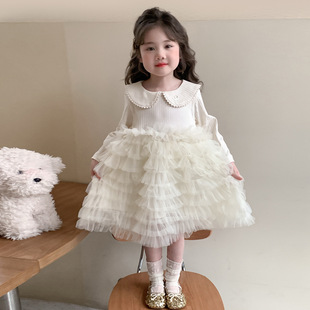 女童2026年春款新款娃娃领蛋糕连衣裙童装网红公主裙可爱精致裙子