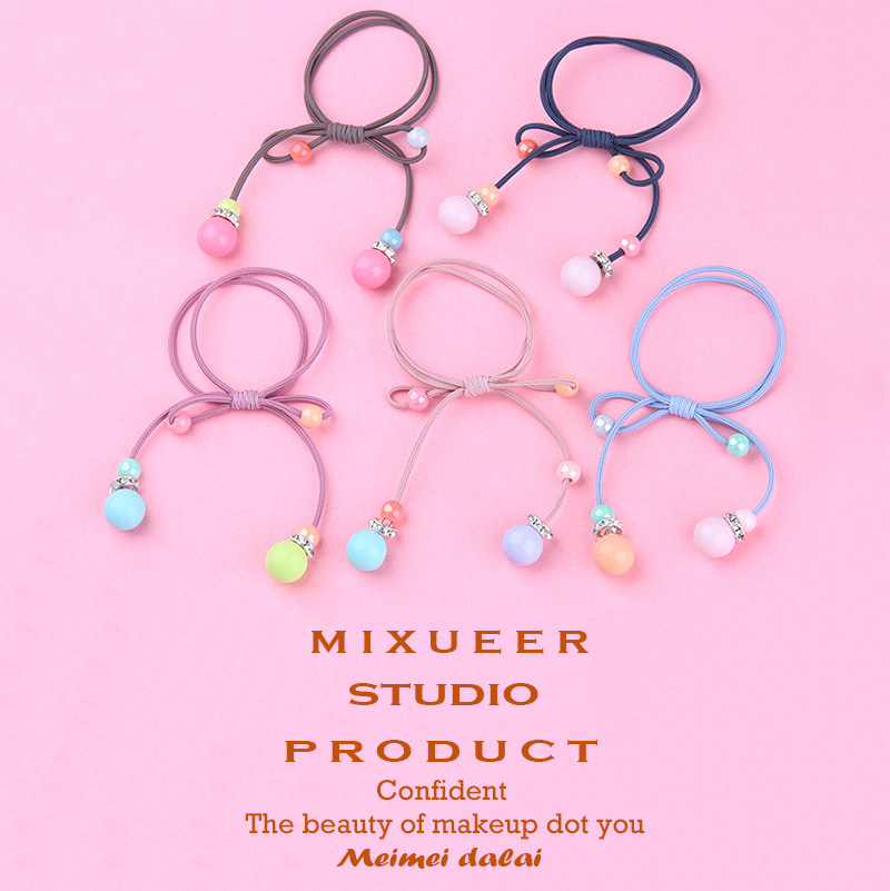 中长款挂珠发绳甜美可爱少女公主扎辫子头饰简约清新手工打结皮筋