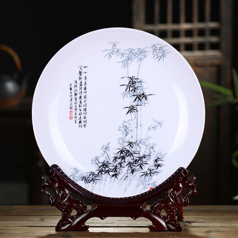 景德镇陶瓷挂盘坐盘子客厅现代欧式电视背景墙装饰摆饰青花瓷饰品
