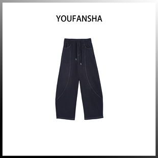 饰松紧腰抽绳设计老爹牛仔裤 复古明线装 706 羊绒节