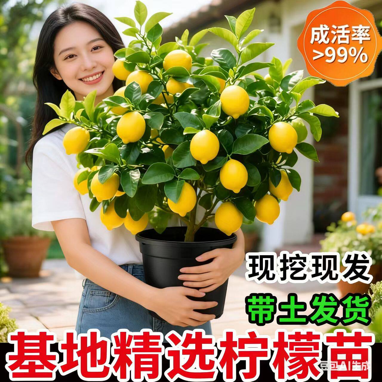 香水柠檬树苗盆栽结果室内无籽四季柠檬苗食用柠檬树果苗庭院结果