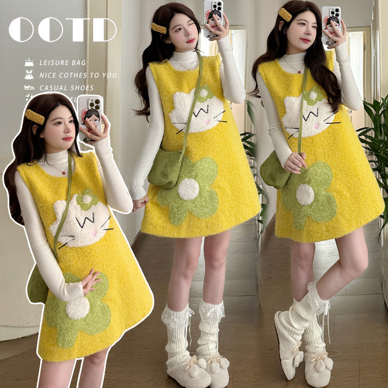 孕妇长袖上衣+宽松背心裙套装