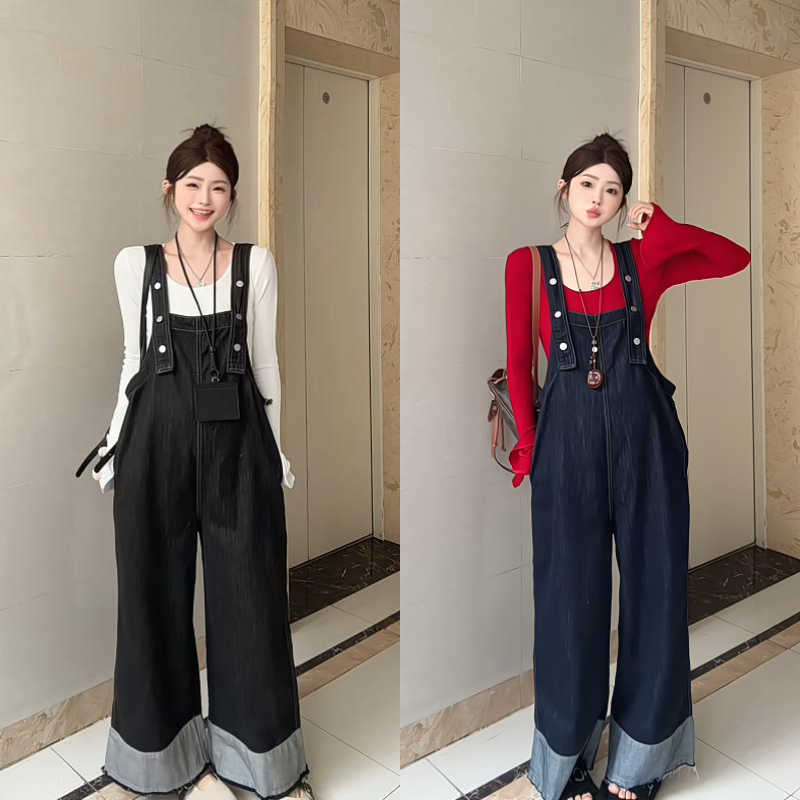 孕妇喇叭袖上衣+牛仔背带裤套装