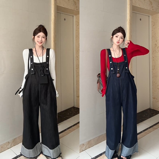 秋季设计感孕妇装套装新款长袖喇叭袖百搭上衣牛仔背带裤两件套