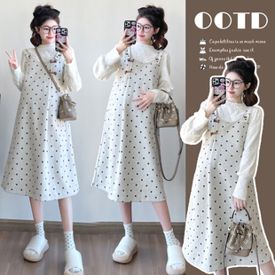 设计感外穿百搭经典 孕妇装 新款 套装 圆点背带裙两件套女 2025春秋款