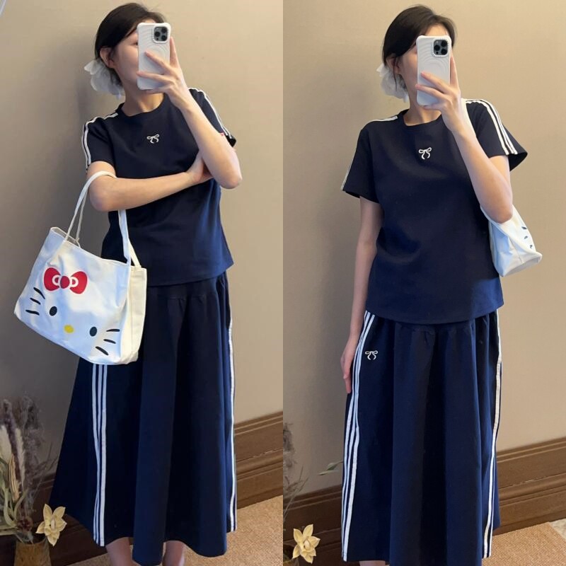孕妇两件套新款时尚休闲风纯色大码上衣托腹半身裙2026年韩版女