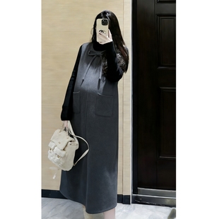 孕妇春秋季新款时尚两件套简约圆领打底衫加绒宽松背心裙2026年女