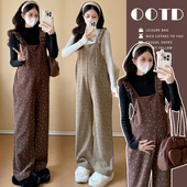 孕妇装 打底上衣波点宽松背带裤 2025套装 长袖 两件套 新款 设计感秋装