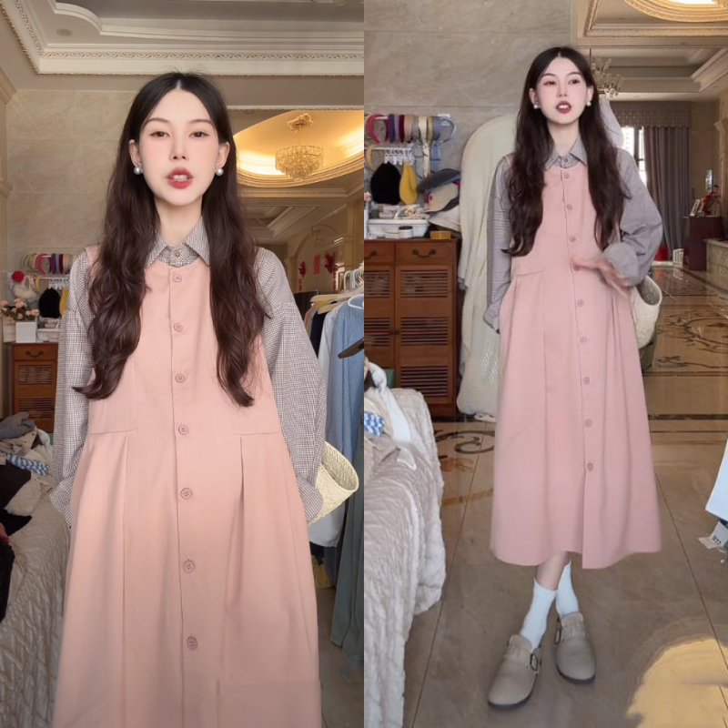 设计感孕妇格子打底外穿衬衫套装