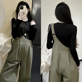 2026韩版 孕妇套装 慵懒风显瘦黑色上衣单肩带背带裤 时尚 女 春夏新款