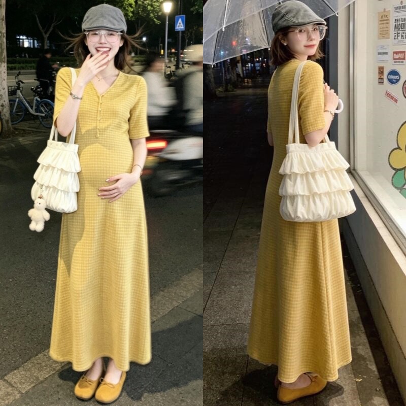 夏季韩版孕妇短袖中长款连衣裙