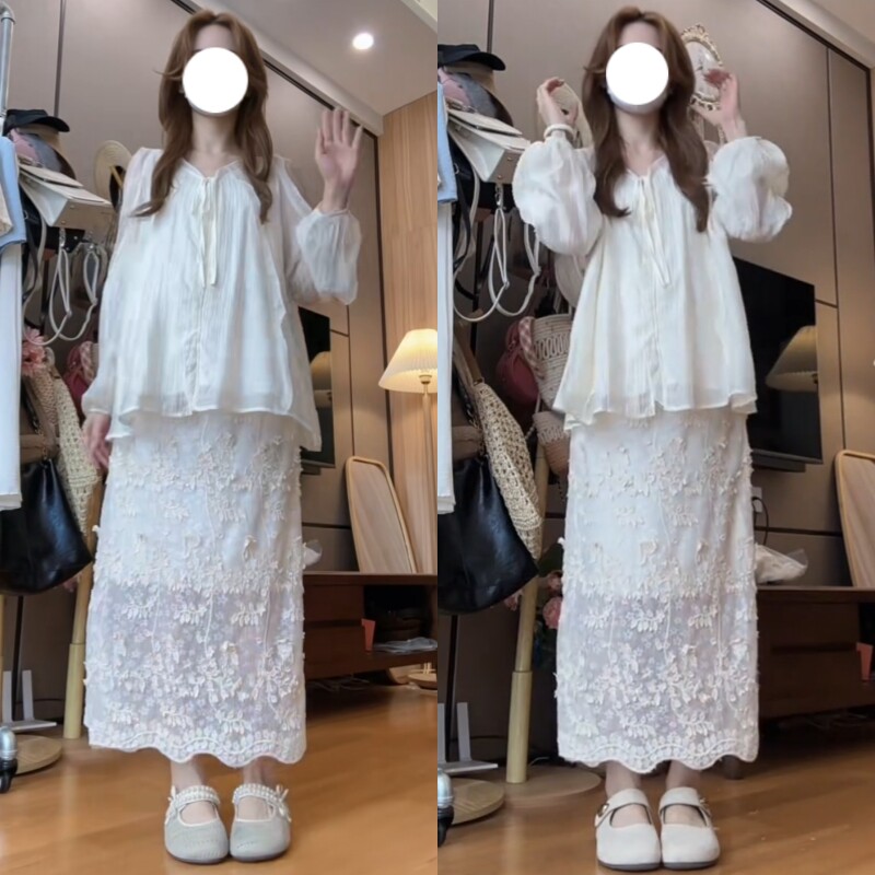孕妇两件套2026洋气露肩长袖上衣猪鼻扣半身裙2026年韩版女