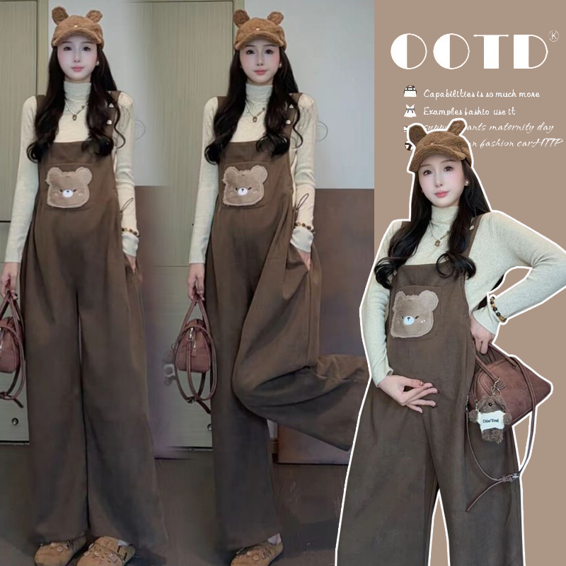 孕妇长袖上衣+加绒背带裤套装