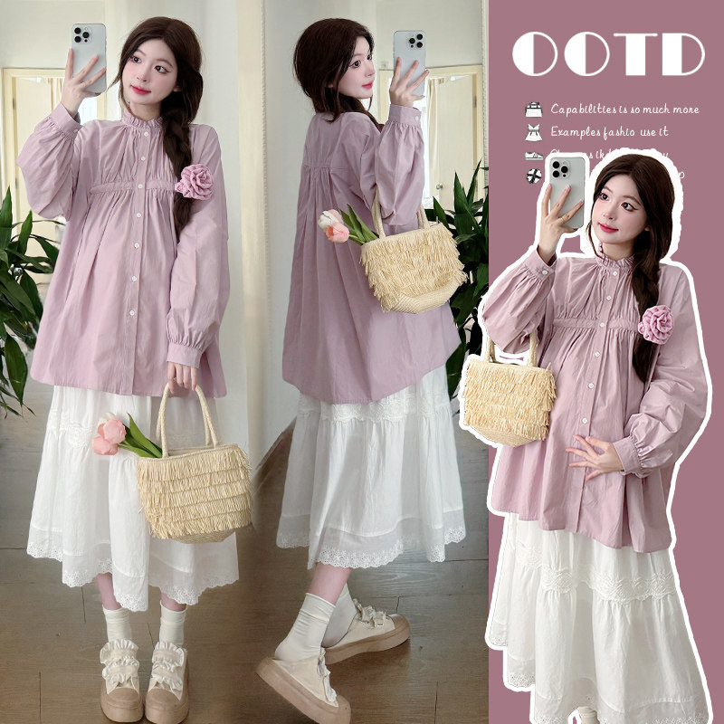 休闲孕妇2025春秋款设计感宽松时尚百搭长袖衬衫设计感半身裙套装