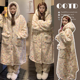 加厚加绒珊瑚绒家居服休闲可外穿女套装 孕妇设计感秋冬季 2024新款