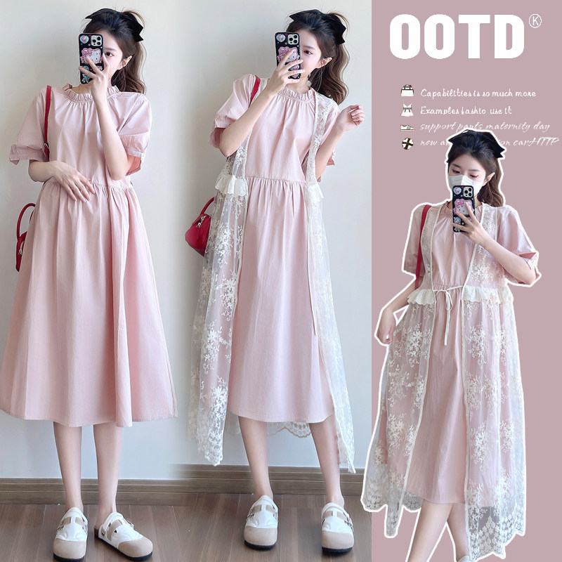 孕婦2025超仙蕾絲罩衫連衣裙套裝