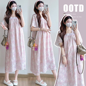 印花高级感方领连衣裙 孕妇裙子2025休闲时髦洋气中长款 夏季 新款