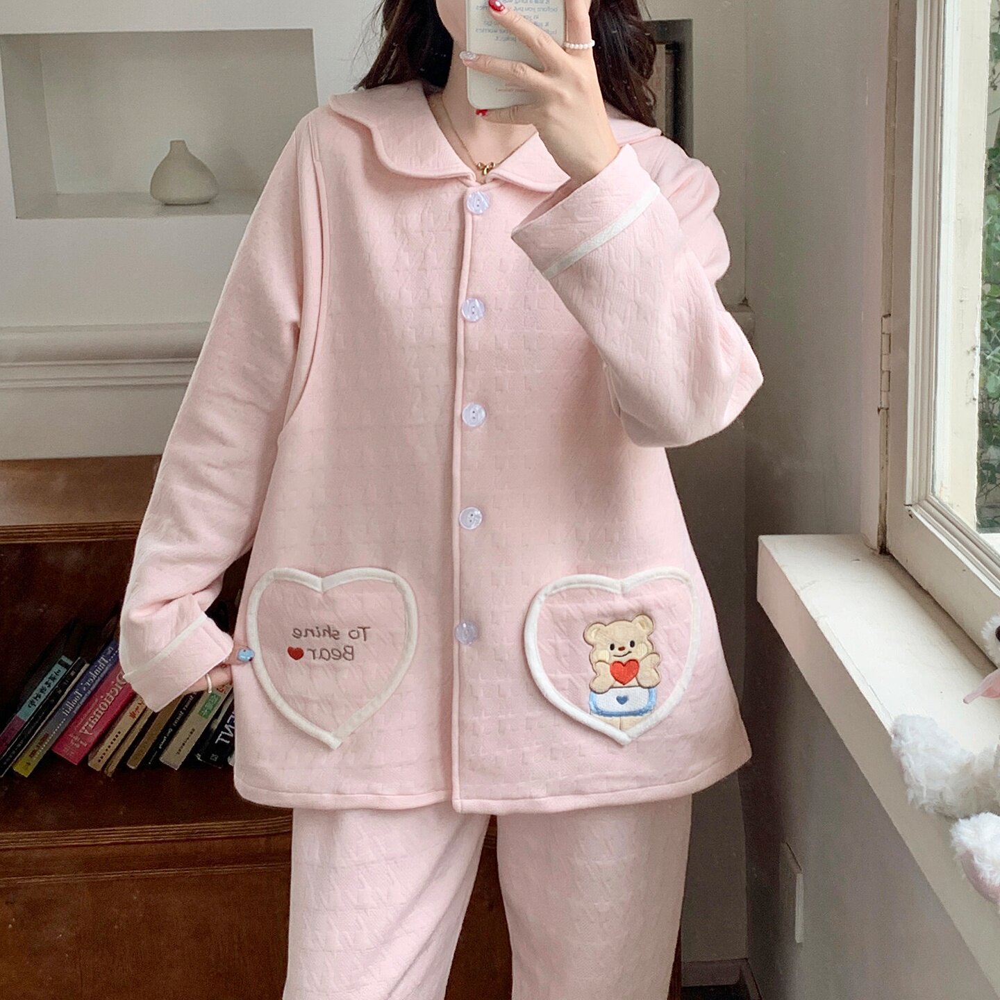 孕妇秋冬月子娃娃领哺乳套装