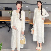 蕾丝宽松2026春秋款 时尚 无袖 背心连衣裙针织开衫 孕妇装 女套装 新款