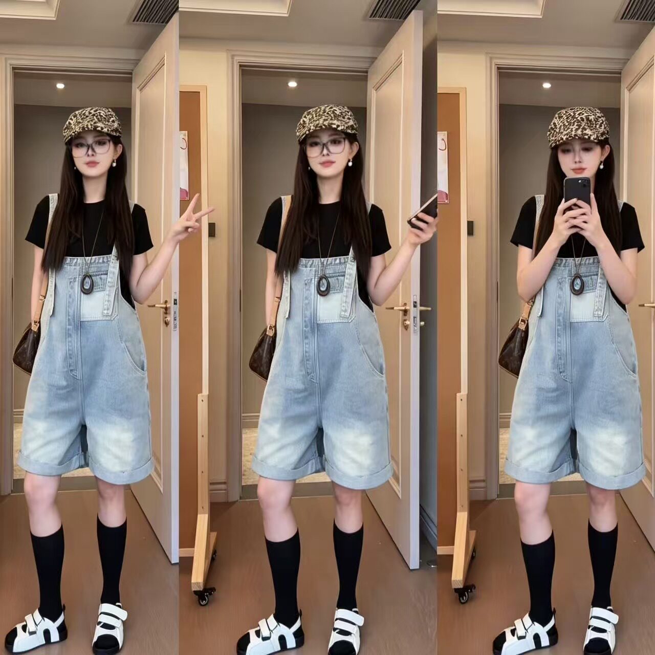 夏季牛仔短袖孕妇背带裤两件套