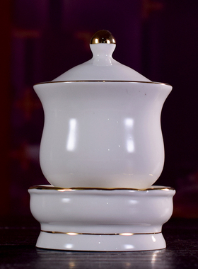 陶瓷供奉佛前白瓷描金家用圣水杯