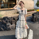 气质收腰短袖 2024年夏季 碎花连衣裙温柔韩版 法式 过膝a字长裙 新款