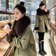 25冬季 真兔皮毛一体内胆大衣女羊毛领保暖皮草收腰中长外套冬 新款