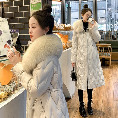 2025冬季新款白鹅绒羽绒服女长款韩版气质收腰显瘦大毛领加厚外套