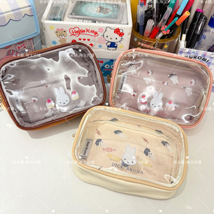 可爱卡通印花兔子PVC半透明化妆包洗漱包口红耳机便携轻便收纳包