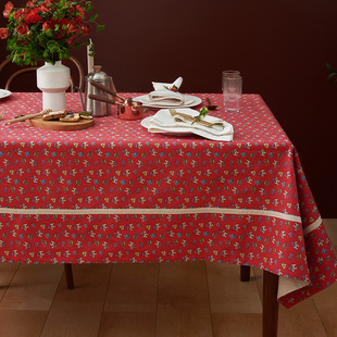 下午茶过年茶几台布 阳春小镇红色桌布帆布餐桌布长方形加厚 英式
