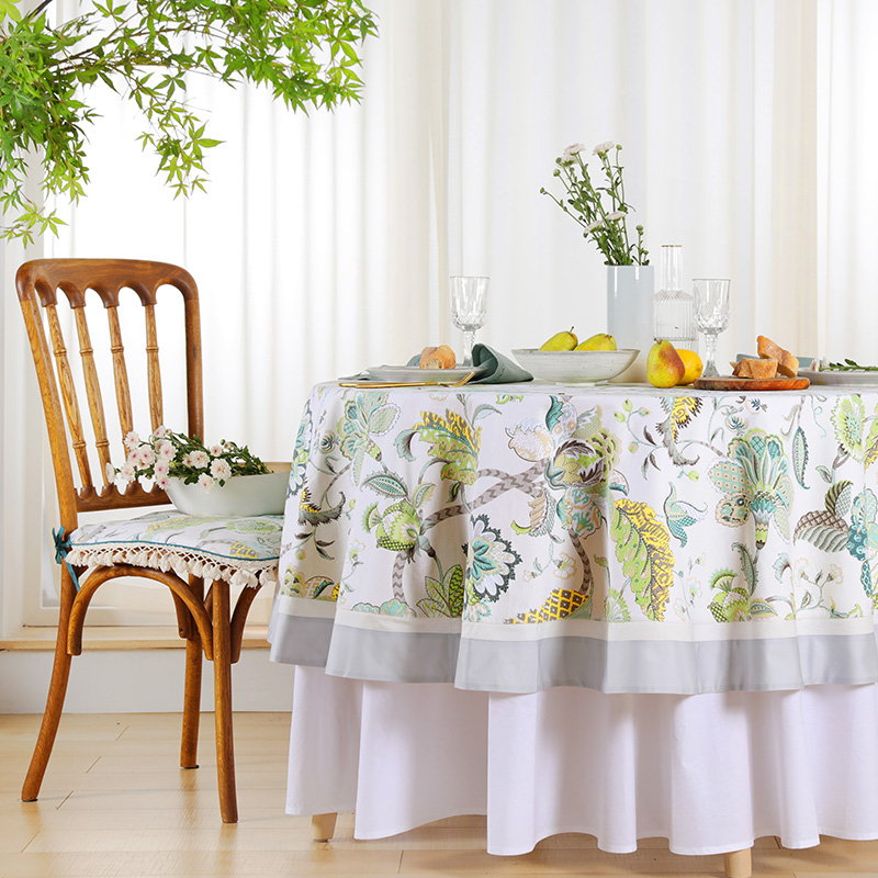 阳春小镇 北欧花卉双层桌布布艺 餐厅茶几桌布 纯棉客厅圆桌布