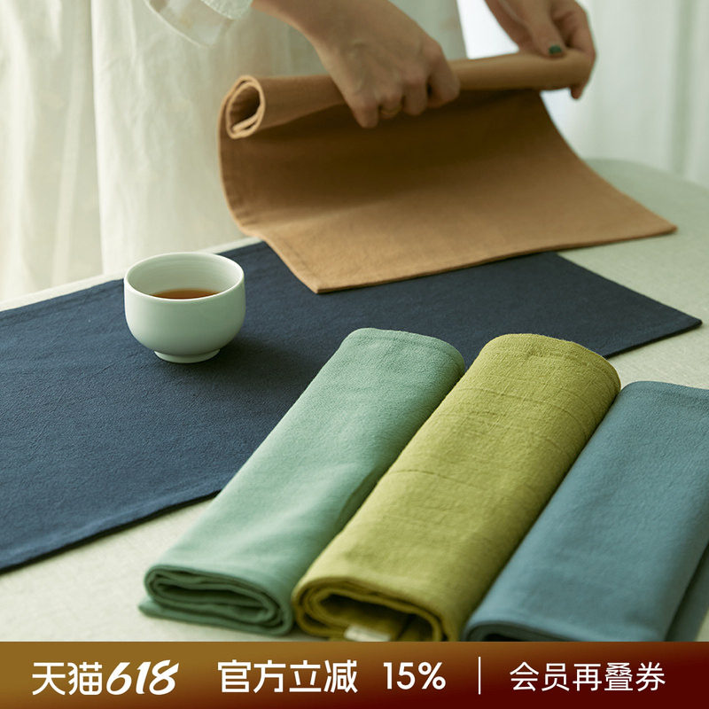 阳春小镇棉麻茶巾茶布吸水茶桌垫子养壶巾茶席加厚茶盘台配件毛巾