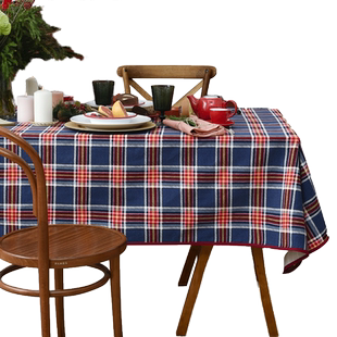 阳春小镇红格子餐桌布纯棉法式复古长桌布长方形台布简约四季桌垫
