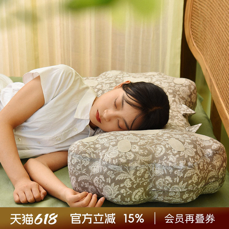 阳春小镇猫爪枕头荞麦壳睡眠高端纯棉睡觉家用中空纤维棉床头靠