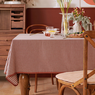 阳春小镇红色格子餐桌布艺圆复古盖布节日家用茶几台布茶几桌布