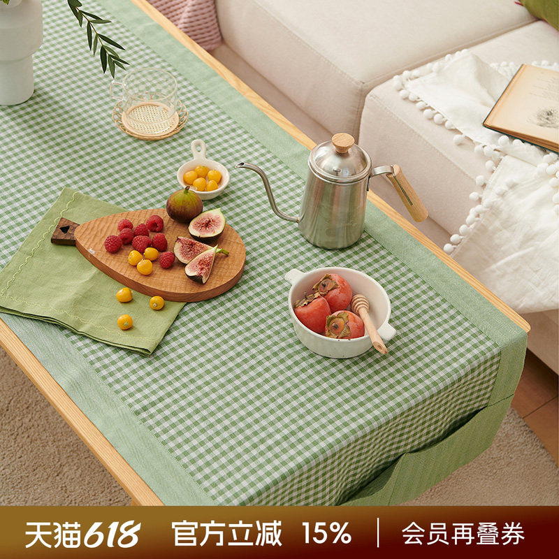 阳春小镇茶几桌布长方形台布客厅简约红色格子家用斗柜梳妆台盖布