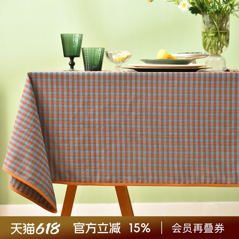 阳春小镇方桌布餐桌台布餐厅轻奢高级感长方形纯棉格子氛围感定制