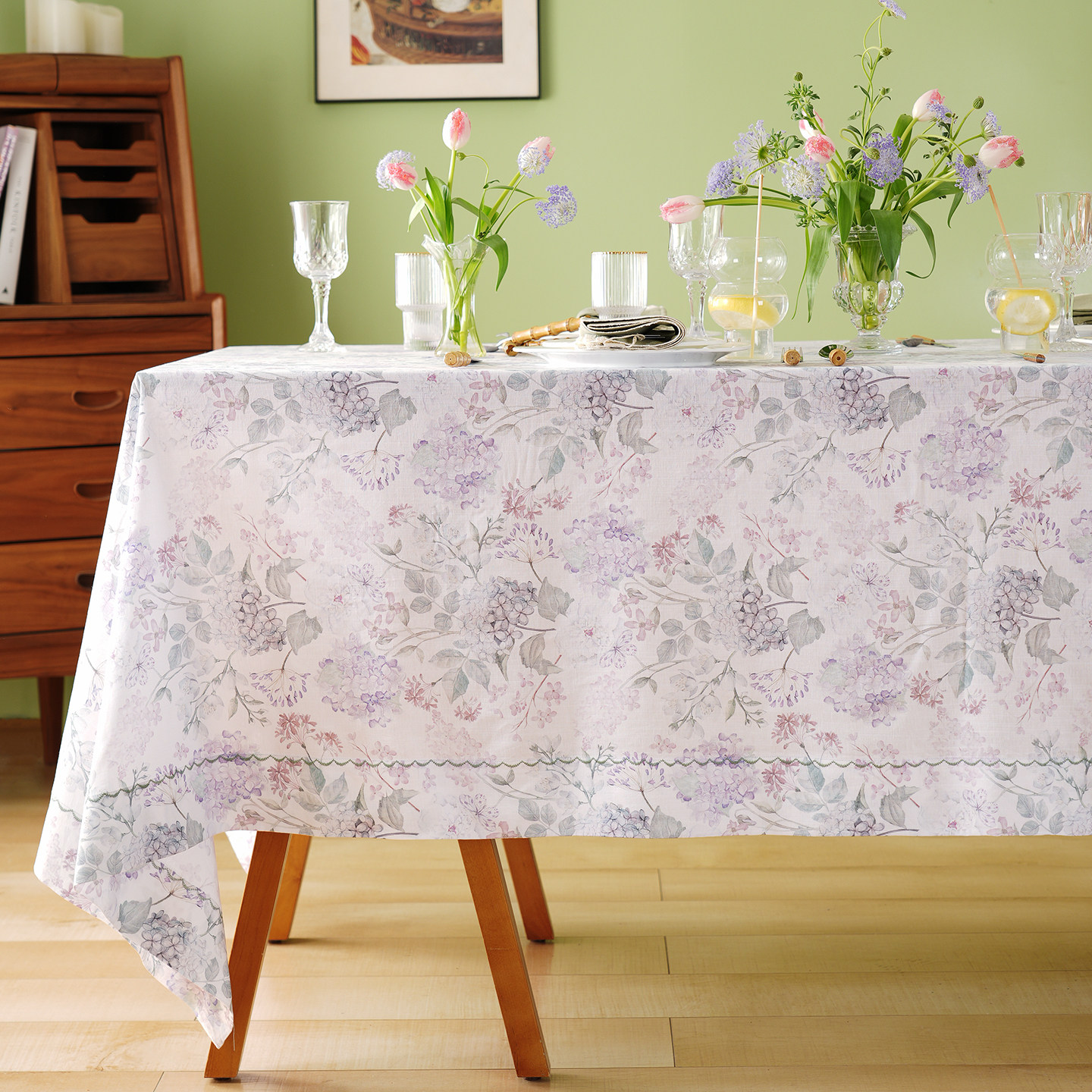 阳春小镇亚麻方桌布餐桌台布餐厅轻奢高级感长方形复古氛围感定制