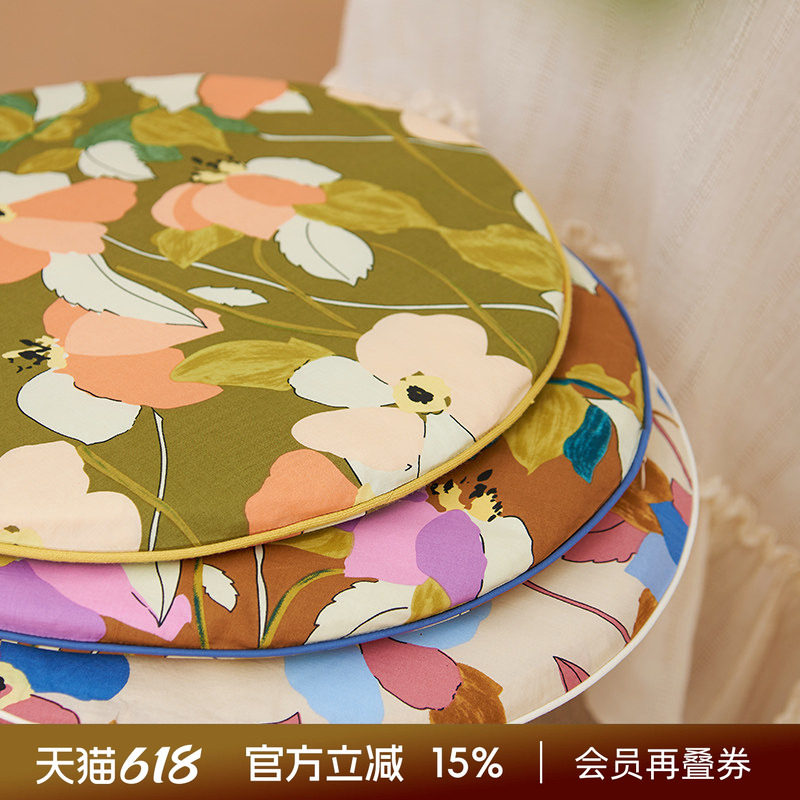 阳春小镇鸢尾小圆垫圆形坐垫椅子垫夏季圆凳子餐桌餐椅圆垫圆椅垫
