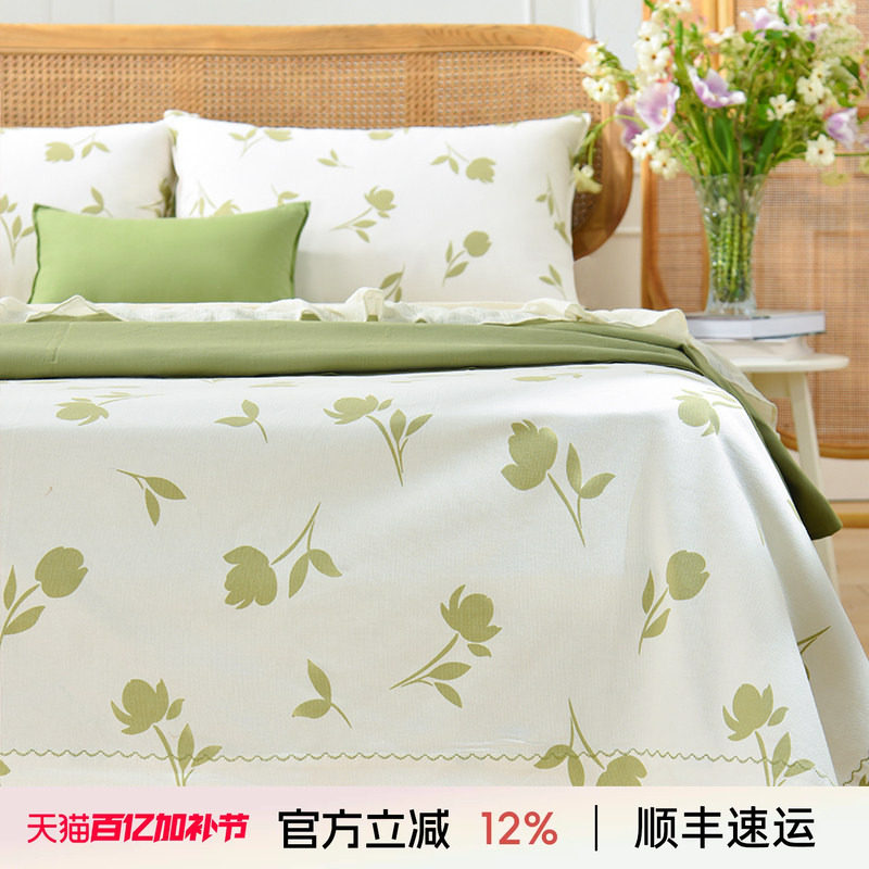 阳春小镇床单纯棉100全棉单件老粗布高级感防滑夏季双人枕罩定制