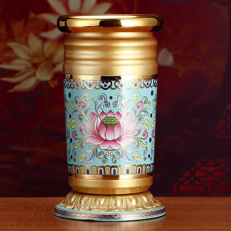 熙曼蒂彩绘莲花装香桶供佛用具装香筒插香筒家用储香筒放香筒大号