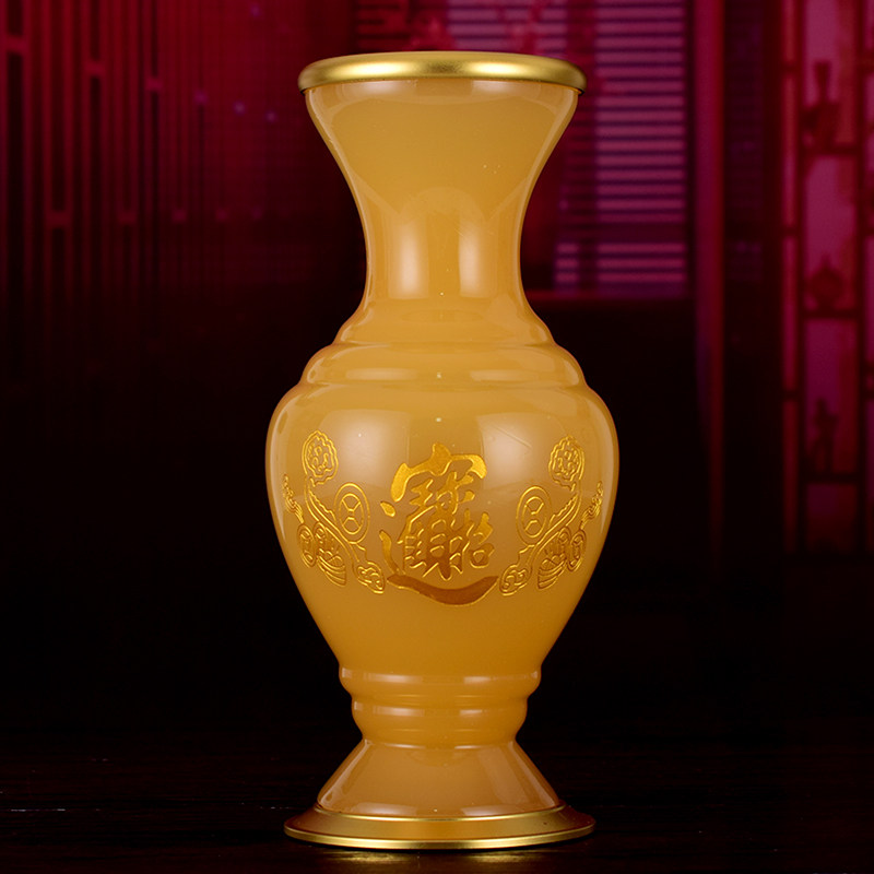 供佛拜神装水插花供奉观音花瓶仿黄玉仿琉璃财神关公花插花樽花盆