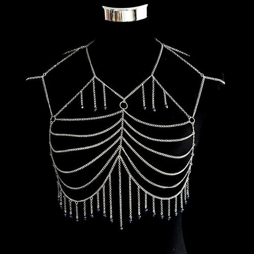 跨境金属身体链潮流百搭流苏串珠胸链舞台演出服装饰品Body Chain
