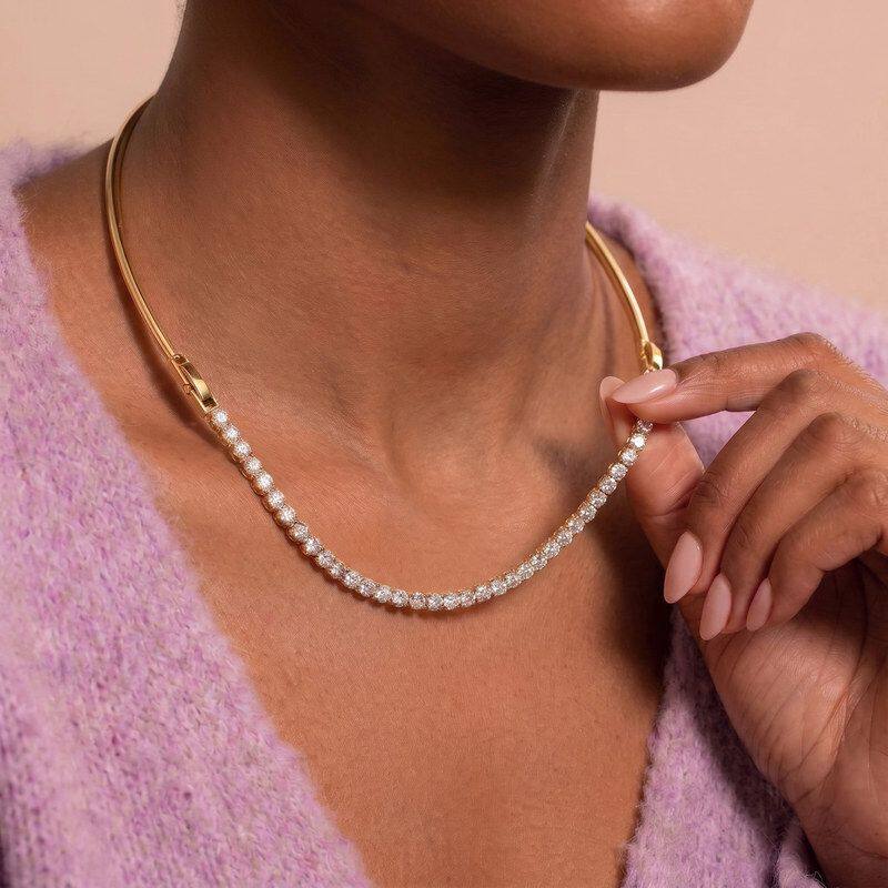 欧美跨境时尚气质小众项链圆线锆石拼接项链女necklace