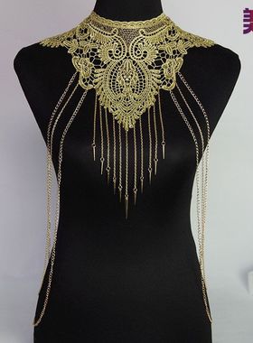 美西美bodychain饰品金色蕾丝链