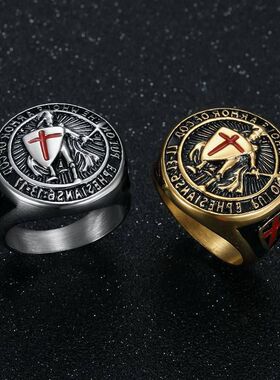 欧美新款Hiphop男士钛钢镀金戒指