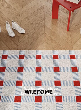 原创入户门地垫丝圈防滑脚垫门垫几何格子玄关门口可裁剪脚垫地毯
