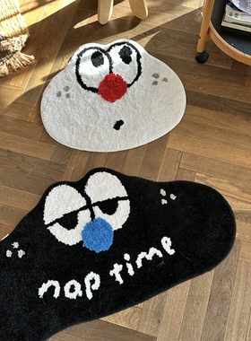 卡通床边毯可爱地毯卧室客厅茶几毯撞色植绒现代简约防滑沙发地垫