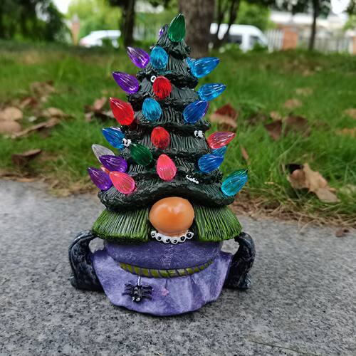 万圣节魔法侏儒树装饰 purple lighted tree decorations摆件