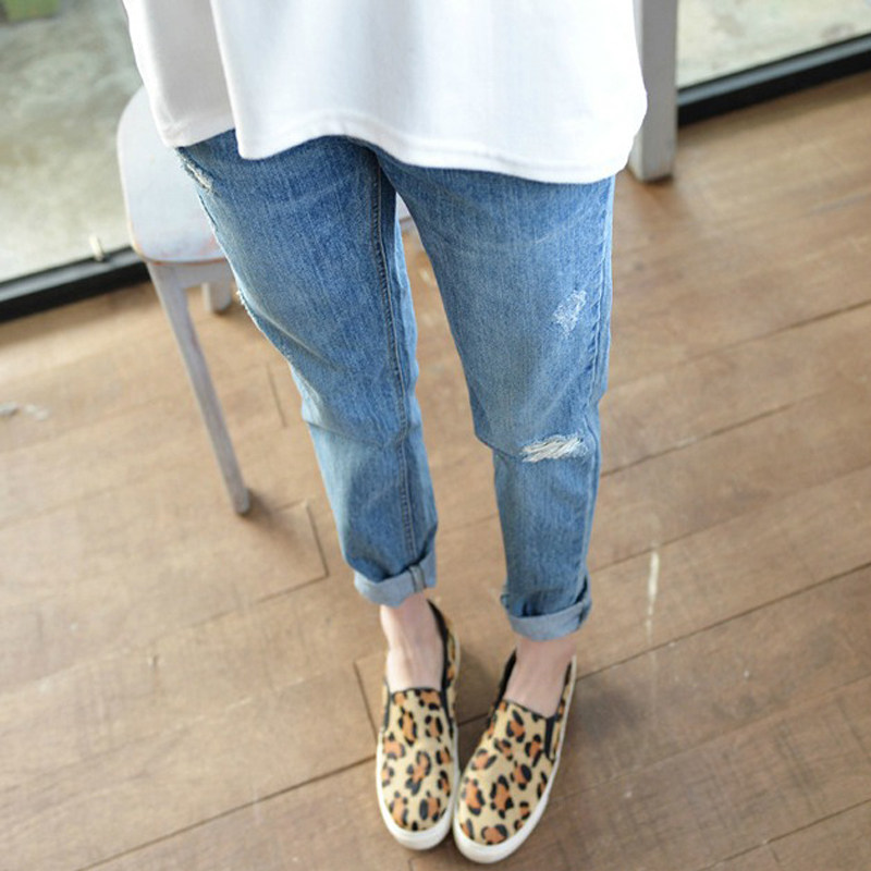 夏季高腰破洞牛仔裤女直筒九分裤宽松百搭学生卷边韩版9分显瘦bf